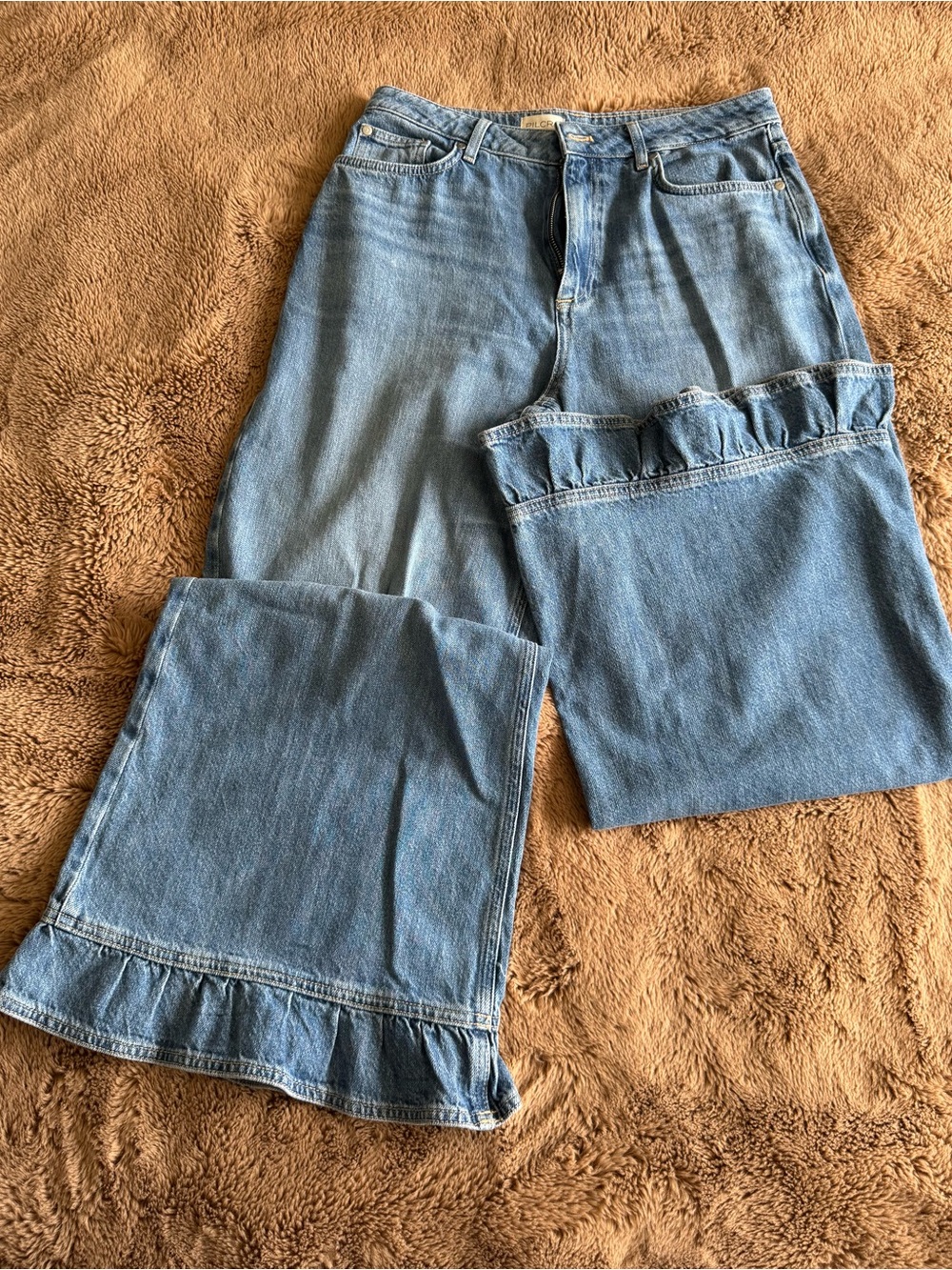 Pilcro Light Blue Ruffle-Hem Wide-Leg Jeans